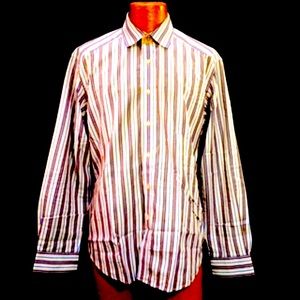 Robert Graham Blue Gold Striped Flip Cuff Shirt